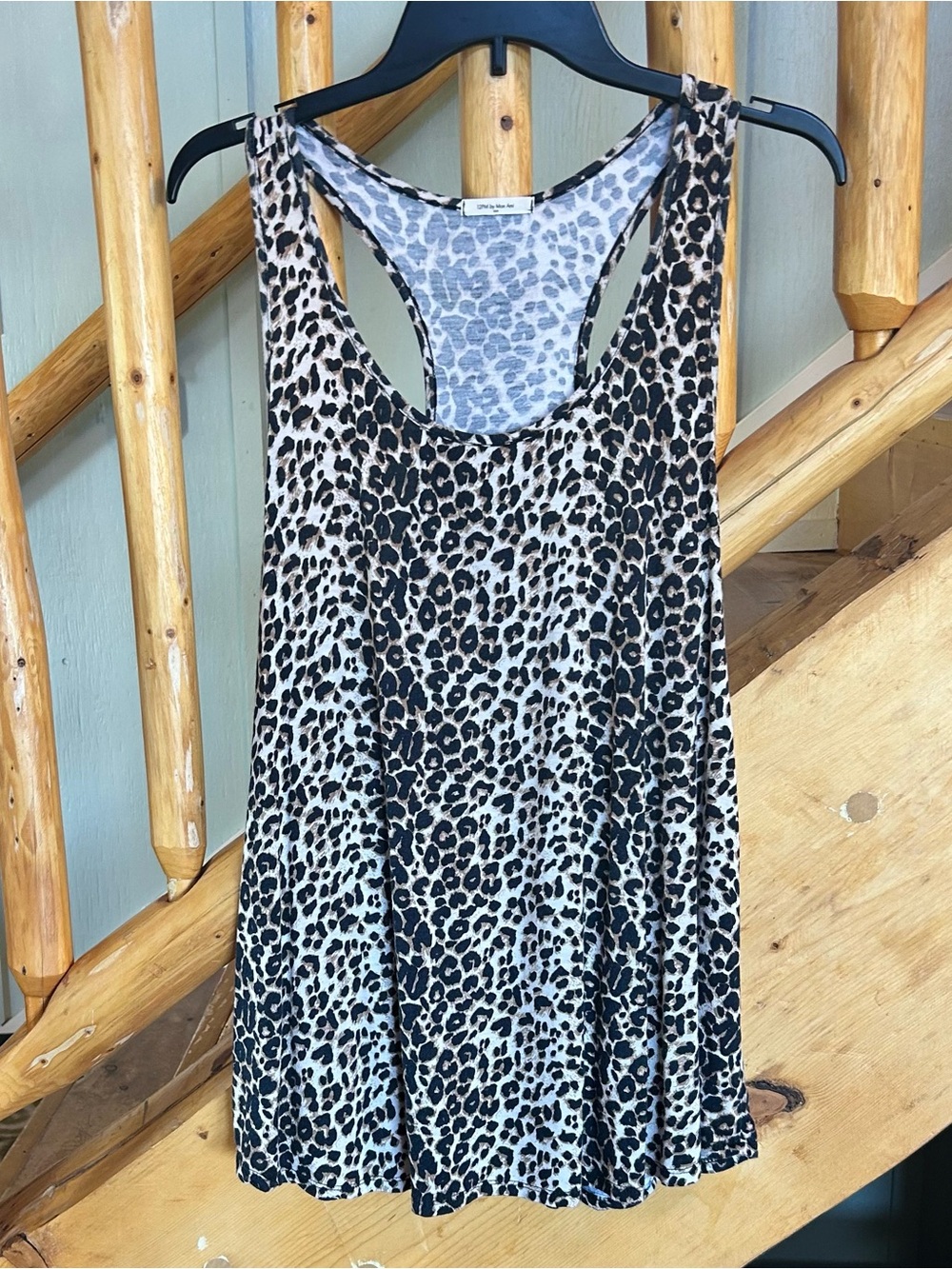 Leopard Print A-Line Racerback Tunic Tank Top - Black & Cream